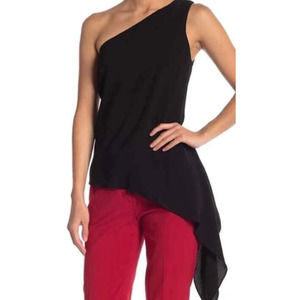 NWT BCBG Max Azria Sz  XXS CERISE Asymmetrical Black One Shoulder Top